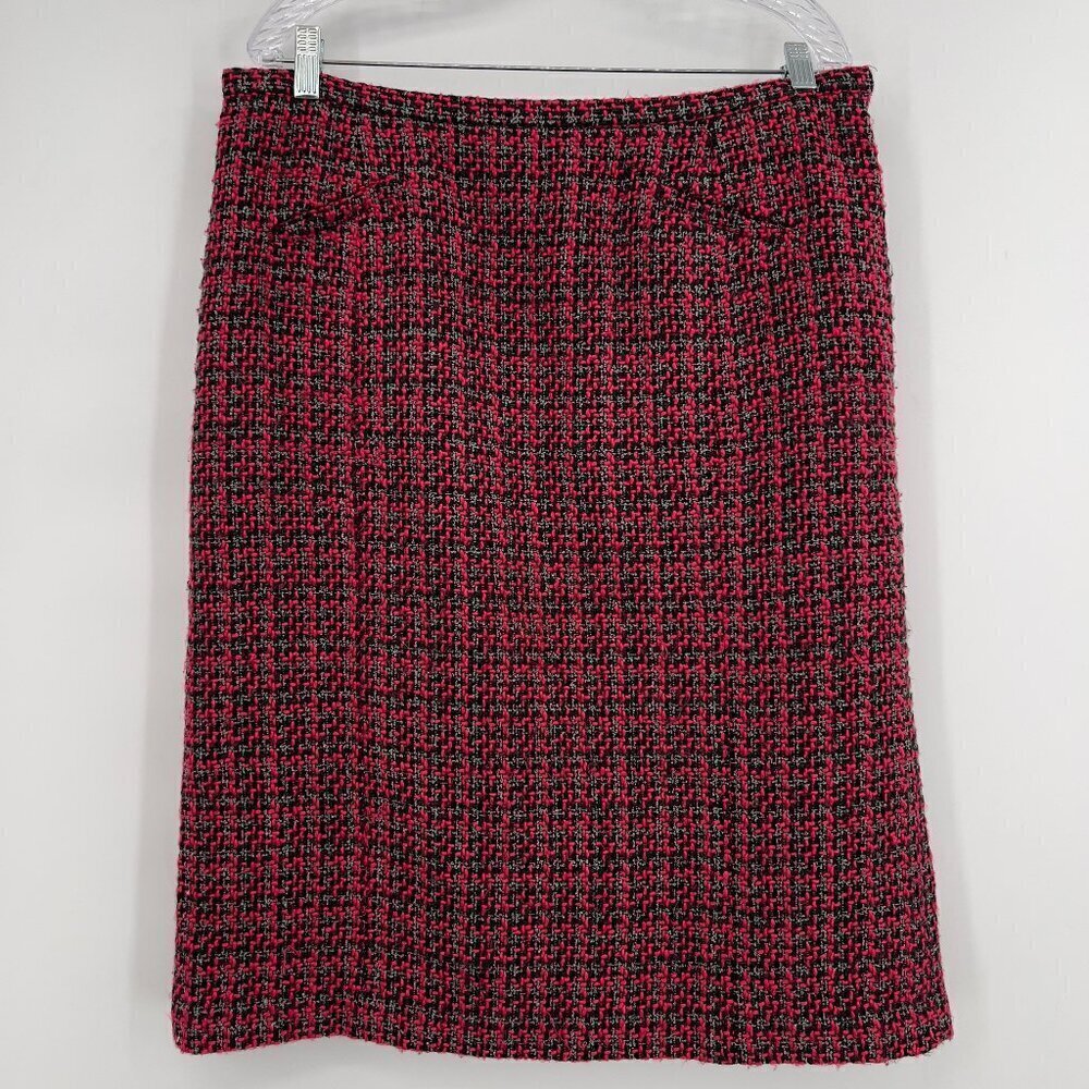 Pendleton Women’s Plus Tweed Pencil Skirt Red Black Bouclé Wool Blend Lined 14